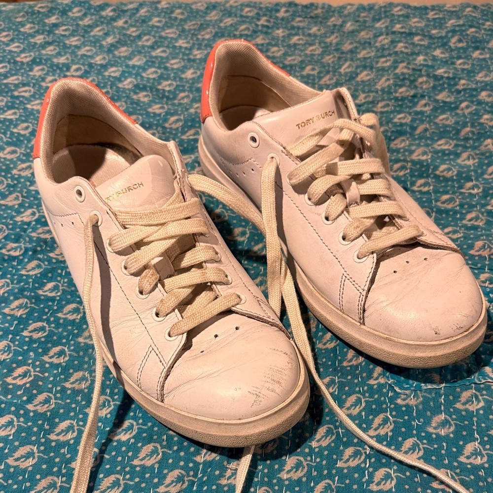 Tory Burch Cream and Orange Sneakers